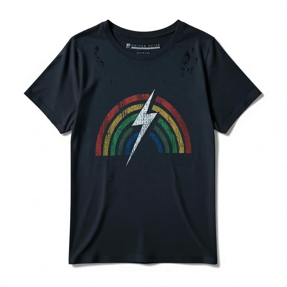 Prince Peter Collection Rainbow Lightning Bolt Graphic Black T Shirt size Medium